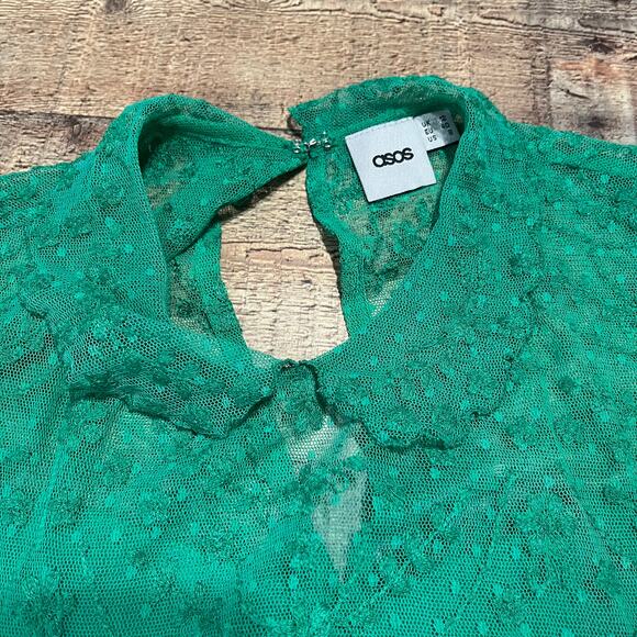 Asos | Tiny FLAW Women's Green Lace Button Back Halter Shift Dress Sz 8 - Picture 6 of 7